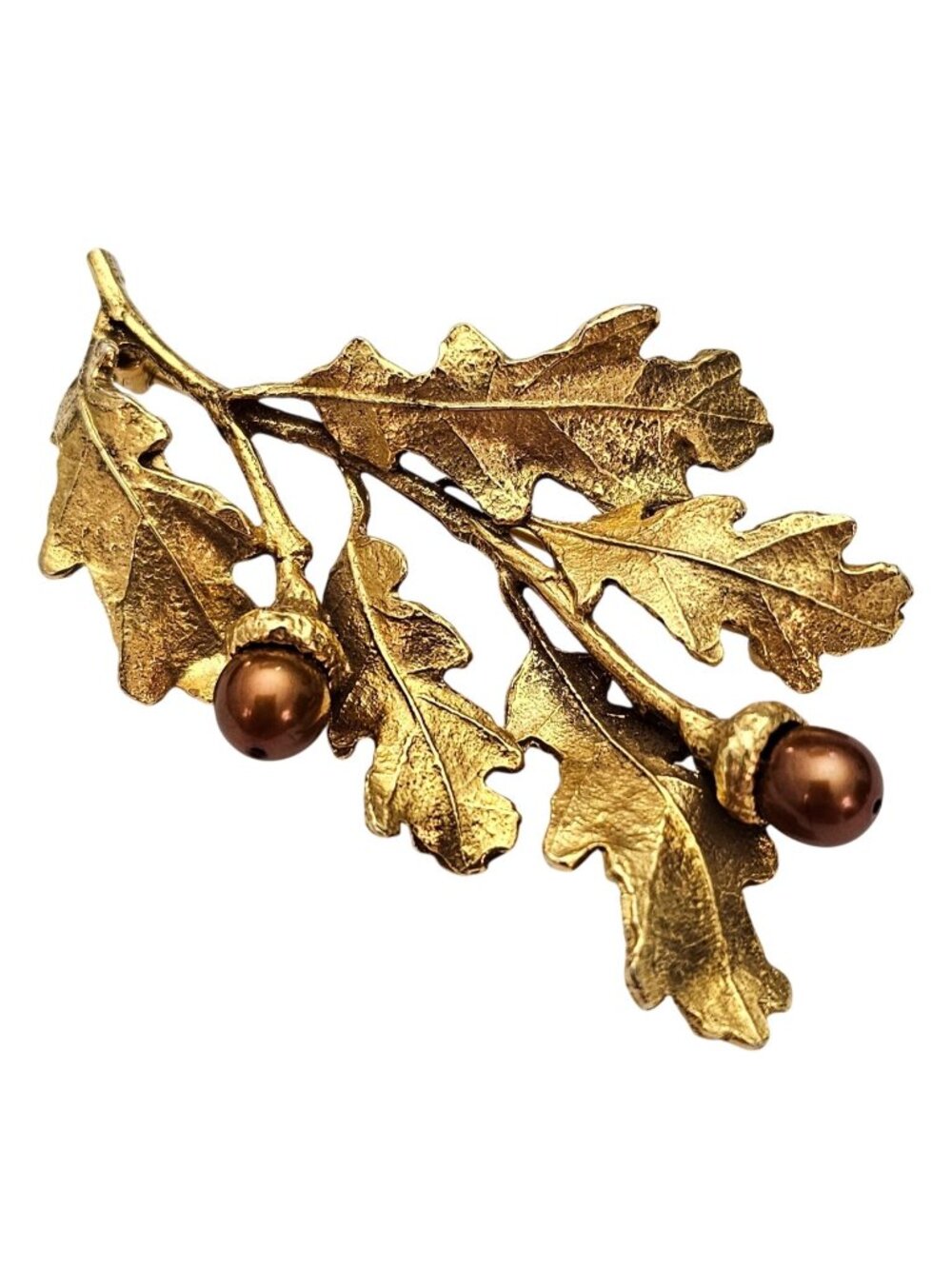 MMA Oak Leaf, Acorn Brooch Branch Faux Pearl Pin Signed, J735